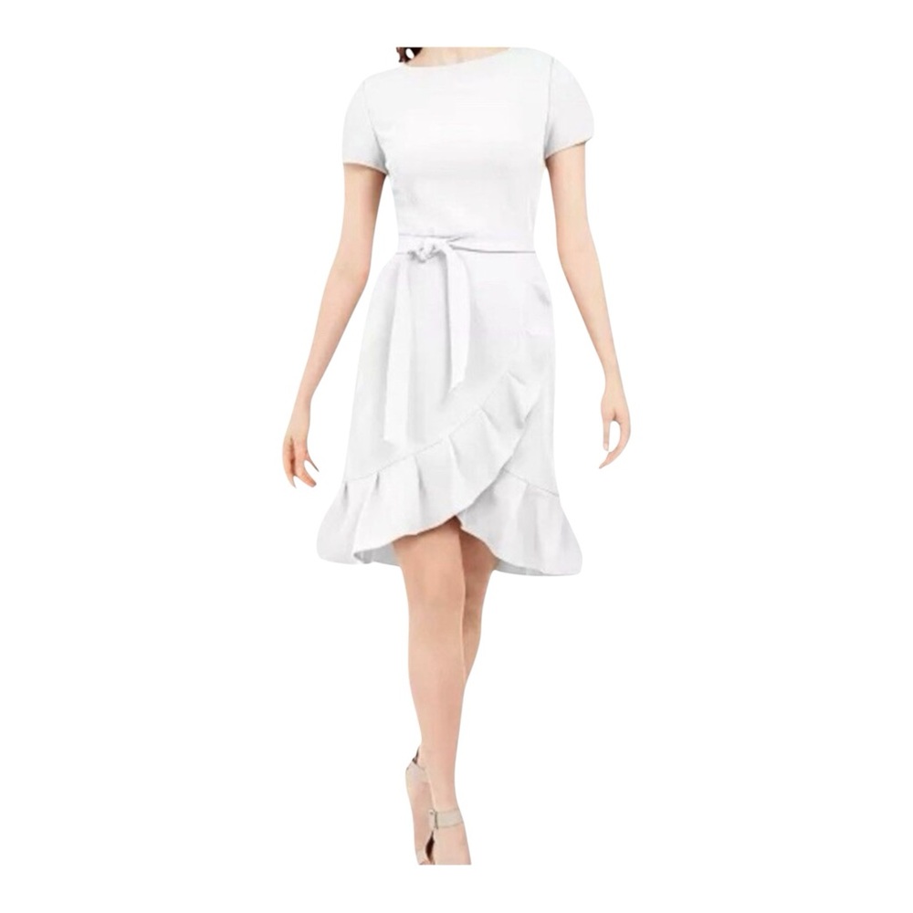 NWT Calvin Klein Belted Ruffle Tulip Hem Exposed Gold Back Zipper Dress. Sz. 8